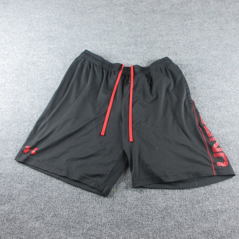 Under Armour Shorts Men XL Black Loose 10" Inseam Running Athletic Gym Spell Out